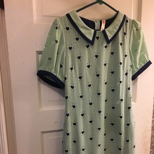 Small Seafoam Mini Dress with Navy Hearts